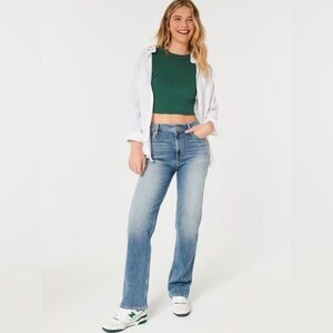 NWT Hollister Ultra High Rise Dad Jeans Sz 2R 26 Distressed Medium Wash